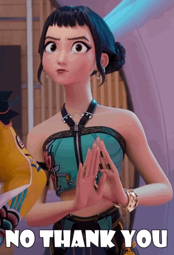 A Cartoon Girl Says No Thank You With Her Hands Together GIF