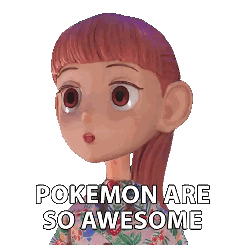 A Cartoon Girl Says Pokemon Are So Awesome On A White Background GIF