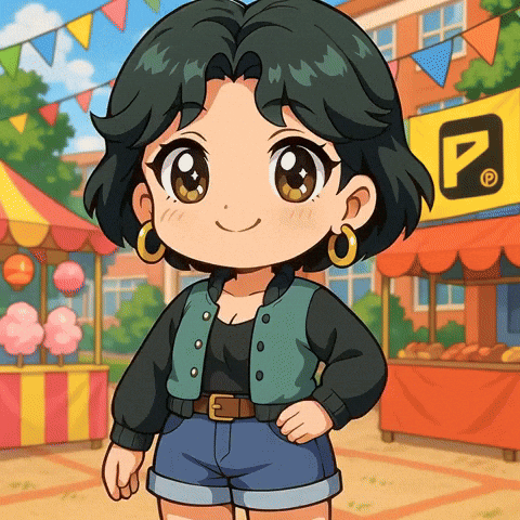 A Cartoon Girl Stands In Front Of A Sign That Says P. GIF
