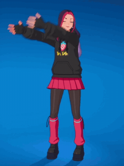 A Cartoon Girl Wearing A Black Hoodie With A Strawberry On It Is Standing With Her Arms Outstretched GIF