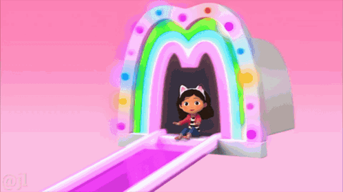 A Cartoon Girl Wearing A Cat Ear Headband Is Standing On A Pink And Purple Surface . GIF