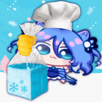 A Cartoon Girl Wearing A Chef 'S Hat Is Holding A Bag Of Blue Ice GIF