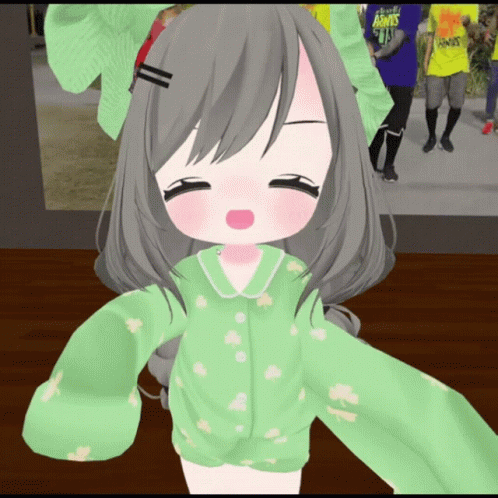 A Cartoon Girl Wearing A Green Pajama Top With A Yellow Shirt That Says Lakers On It GIF