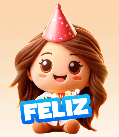 A Cartoon Girl Wearing A Party Hat Holds A Sign That Says Feliz GIF