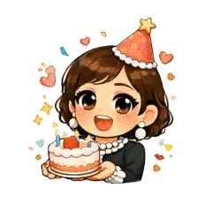 A Cartoon Girl Wearing A Party Hat Is Holding A Birthday Cake . Sticker