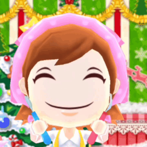 A Cartoon Girl Wearing A Pink Hat And Apron Smiles GIF