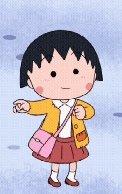 A Cartoon Girl Wearing A Pink Purse And A Yellow Jacket GIF