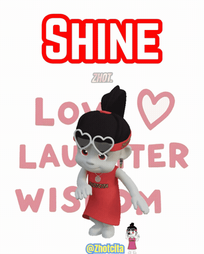 A Cartoon Girl Wearing A Red Headband With The Word Shine On It GIF