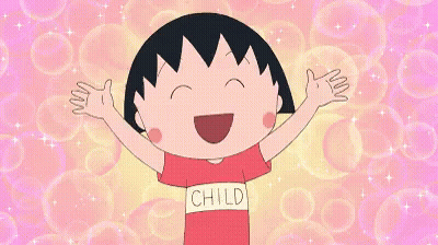 A Cartoon Girl Wearing A Red Shirt With The Word Child On It GIF