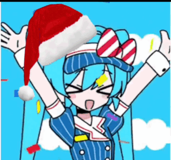 A Cartoon Girl Wearing A Santa Hat With Her Arms Up GIF