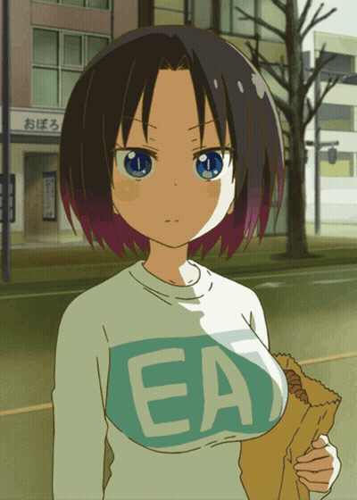 A Cartoon Girl Wearing A Shirt That Says Eat GIF