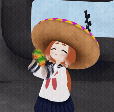 A Cartoon Girl Wearing A Sombrero Holds A Colorful Object In Her Hand GIF