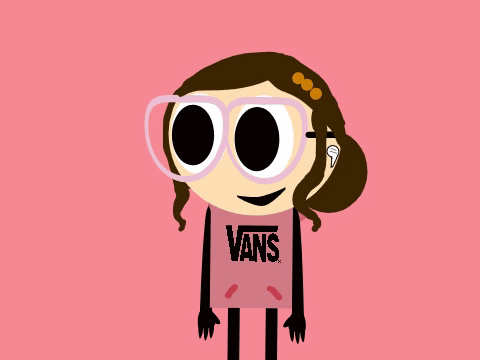 A Cartoon Girl Wearing A Vans Shirt Holds A Cell Phone GIF