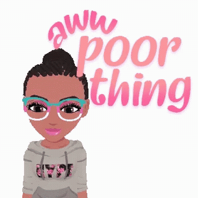 A Cartoon Girl Wearing Glasses And A Sweatshirt That Says Aww Poor Thing GIF