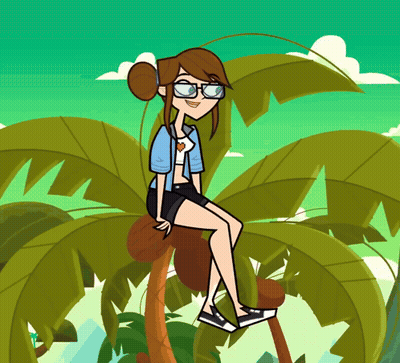 A Cartoon Girl Wearing Glasses Sits On A Palm Tree GIF