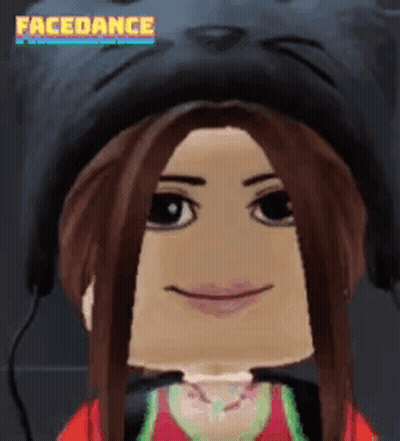 A Cartoon Girl Wearing Headphones And A Hat With The Word Facedance On The Bottom GIF