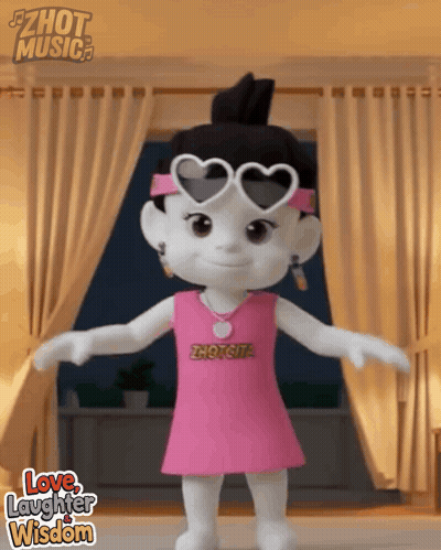 A Cartoon Girl Wearing Heart Shaped Sunglasses And A Pink Shirt That Says Hot Girl GIF
