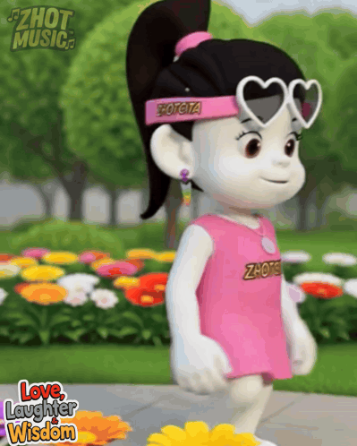 A Cartoon Girl Wearing Heart Shaped Sunglasses And A Shirt That Says " Hot Music " GIF