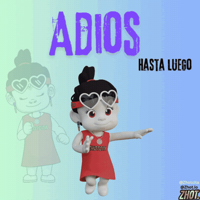 A Cartoon Girl Wearing Heart Shaped Sunglasses Stands In Front Of A Sign That Says " Adios Hasta Luego " GIF