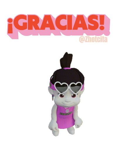 A Cartoon Girl Wearing Sunglasses And A Headband With The Word Gracias On It GIF