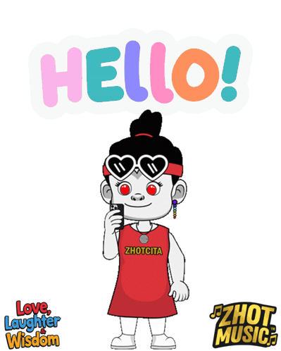 A Cartoon Girl Wearing Sunglasses And A Red Shirt That Says ' Zhutcita ' On It GIF