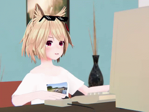 A Cartoon Girl Wearing Sunglasses And A White Shirt GIF
