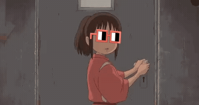 A Cartoon Girl Wearing Sunglasses Is Standing In Front Of A Door And Waving . GIF