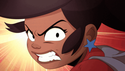 A Cartoon Girl With A Blue Star On Her Ear Is Making An Angry Face GIF
