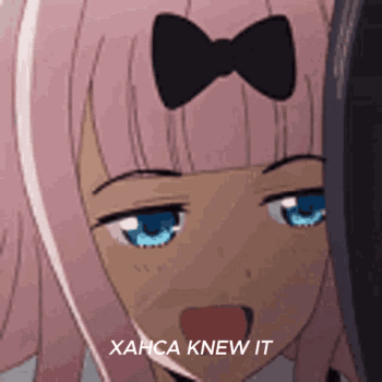 A Cartoon Girl With A Bow On Her Head And The Words " Xahca Knew It " GIF