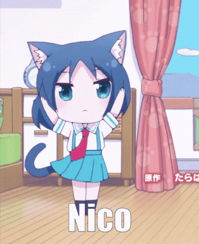 A Cartoon Girl With A Cat Ear And The Name Nico On The Bottom GIF