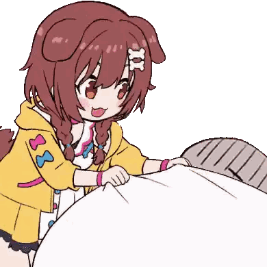 A Cartoon Girl With A Dog 'S Ear Is Putting A Pillow On A Bed . Sticker