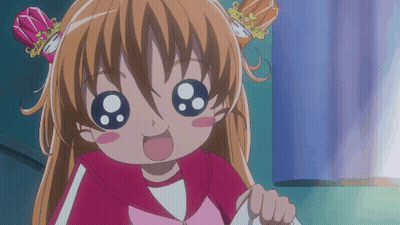 A Cartoon Girl With A Pink Jacket And A Pink Flower In Her Hair GIF