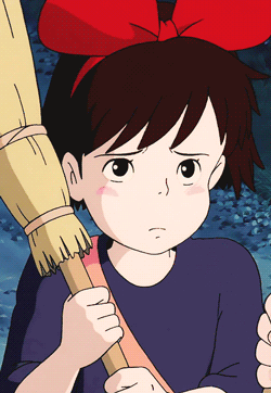 Cartoon Girl With Red Bow Holding Broom GIF