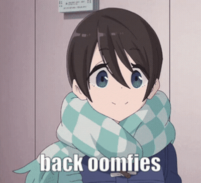 A Cartoon Girl With A Scarf Around Her Neck Says Back Oomflies GIF