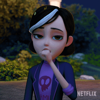 A Cartoon Girl With A Skull Shirt And A Netflix Logo In The Corner GIF