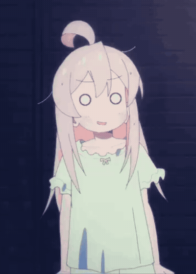 A Cartoon Girl With A Surprised Look On Her Face Is Standing In A Dark Room GIF