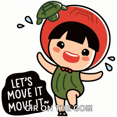 A Cartoon Girl With A Turtle On Her Head Says Let 'S Move It Move It GIF