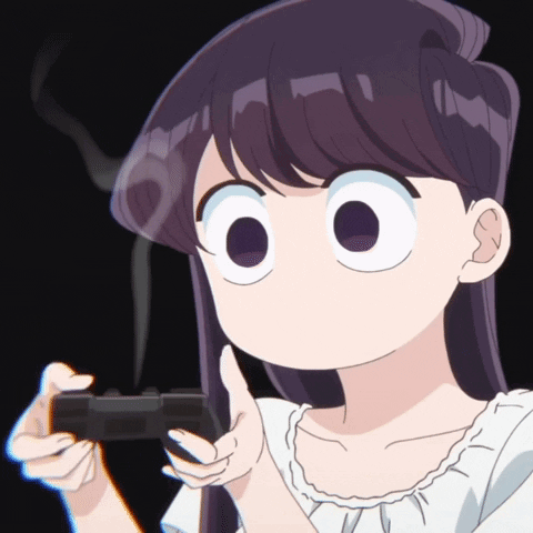 A Cartoon Girl With Big Eyes Is Holding A Game Controller GIF
