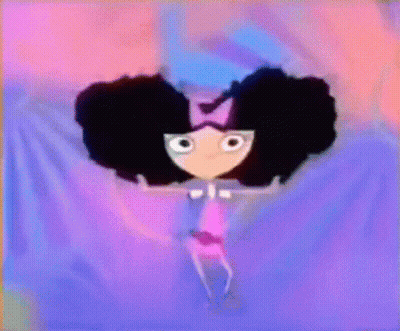 A Cartoon Girl With Black Hair And A Pink Bow Is Dancing GIF