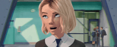 A Cartoon Girl With Blonde Hair And A Tie Is Looking Up GIF