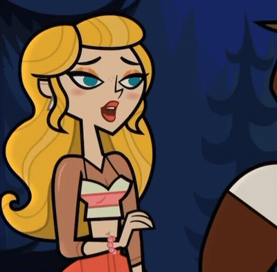 A Cartoon Girl With Blonde Hair And Blue Eyes Is Standing Next To A Man . GIF