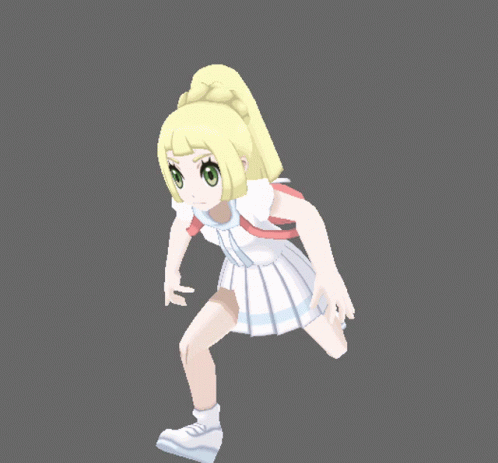 A Cartoon Girl With Blonde Hair And Green Eyes Is Running On A Grey Background GIF