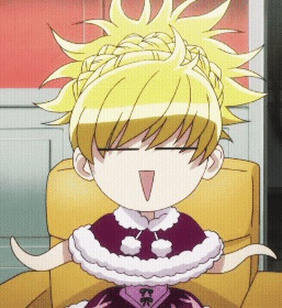 A Cartoon Girl With Blonde Hair Is Sitting In A Chair GIF