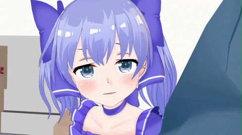 A Cartoon Girl With Blue Hair And A Blue Dress GIF
