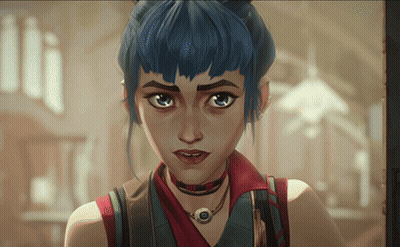 A Cartoon Girl With Blue Hair And A Choker GIF