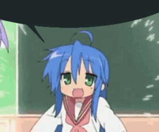 A Cartoon Girl With Blue Hair And Green Eyes Is Standing In Front Of A Blackboard GIF
