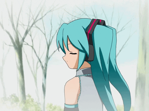 A Cartoon Girl With Blue Hair And Headphones On Her Head GIF