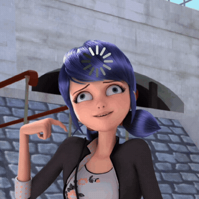 A Cartoon Girl With Blue Hair Has A Loading Screen On Her Head GIF