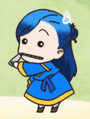 A Cartoon Girl With Blue Hair Is Holding A Harmonica In Her Mouth GIF