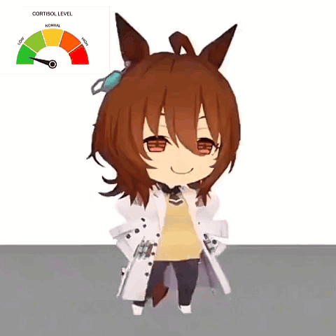 A Cartoon Girl With Brown Hair And A Horse 'S Ears Is Standing In Front Of A Control Level Meter . GIF
